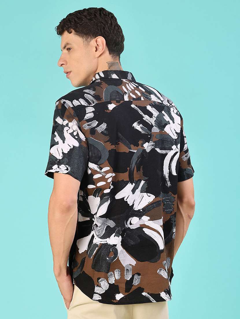 men printed short sleeve loose fit casual shirt - 22108053 -  Standard Image - 3