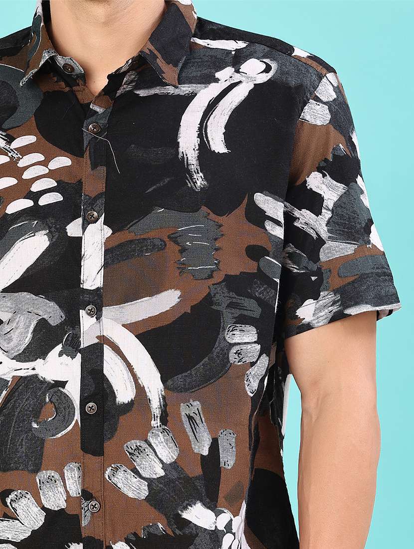 men printed short sleeve loose fit casual shirt - 22108053 -  Standard Image - 5