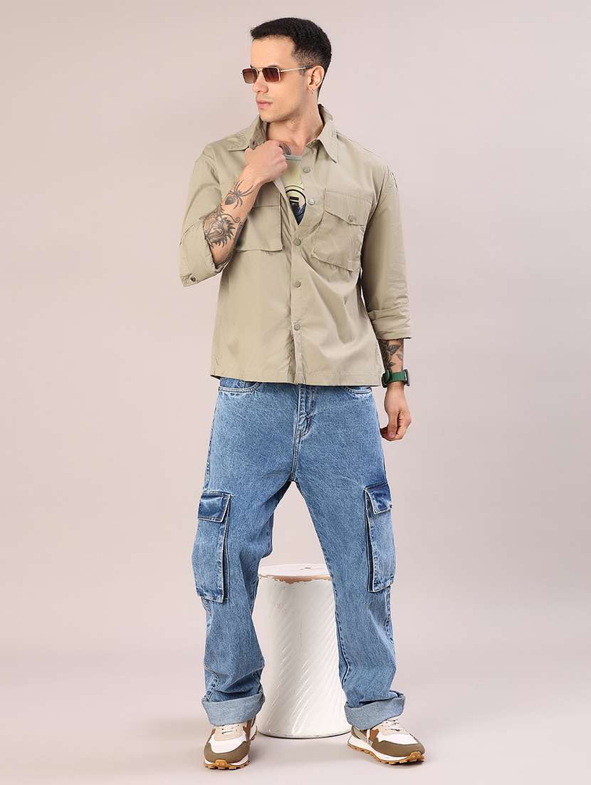 men solid long sleeve oversized casual shirt - 22108054 -  Standard Image - 5