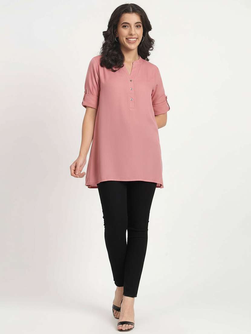 women solid mandarin neck tunic - 22108055 -  Standard Image - 5