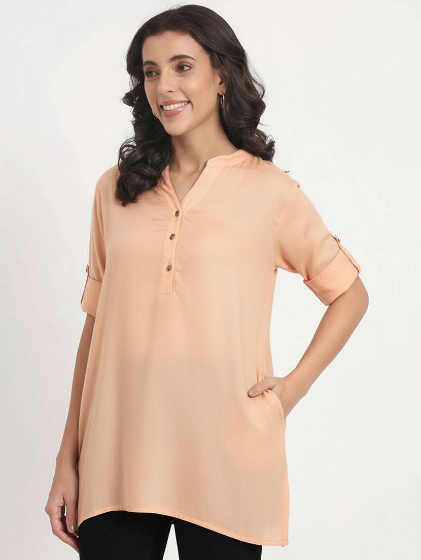 women solid mandarinn neck tunic