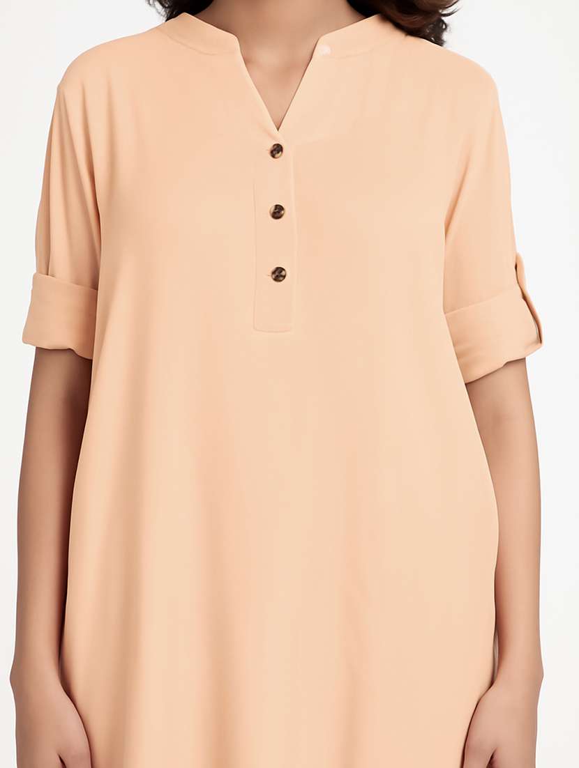 women solid mandarinn neck tunic - 22108056 - Standard Image - 3