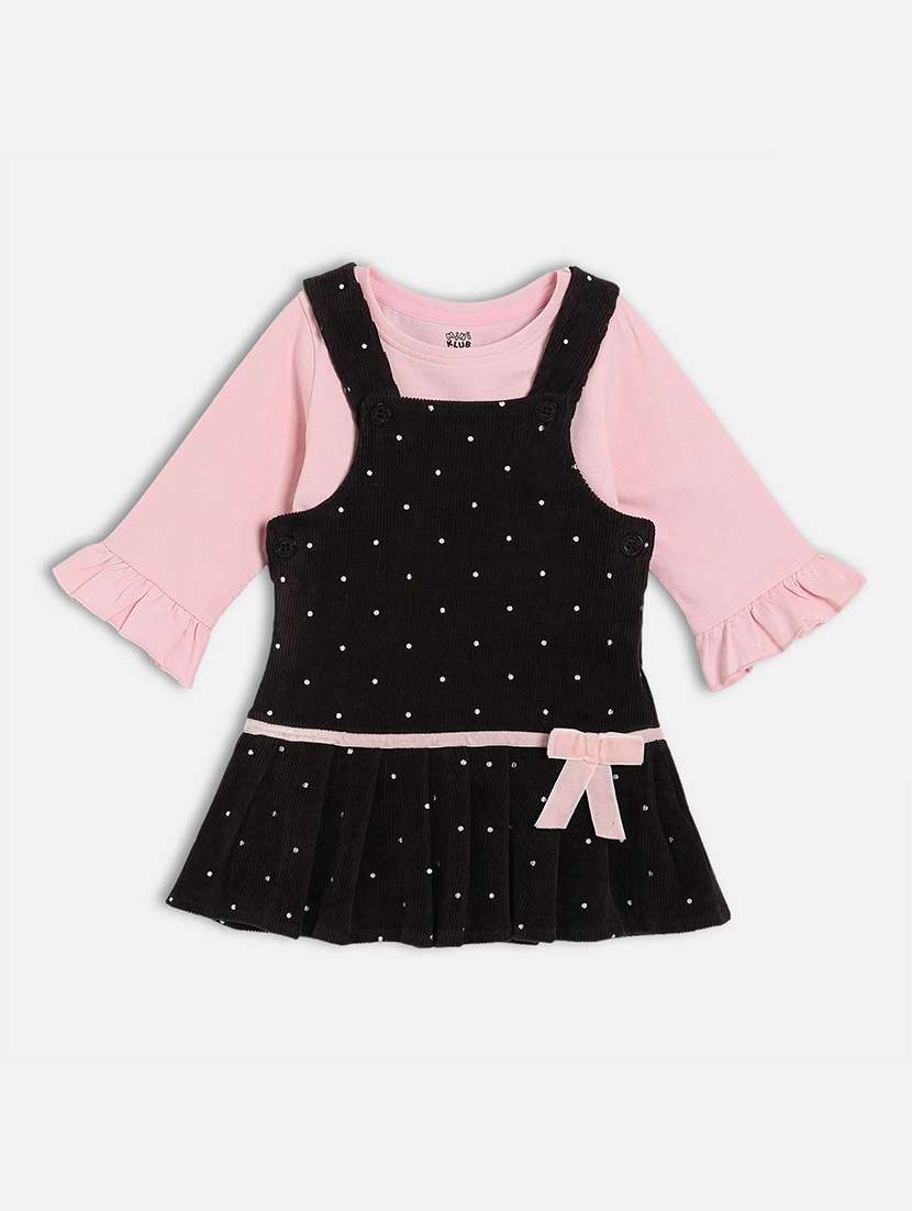 girls polka dot round neck dungaree dress