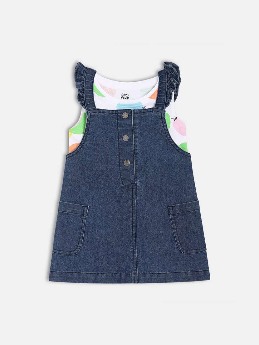 girls printed round neck dungaree dress