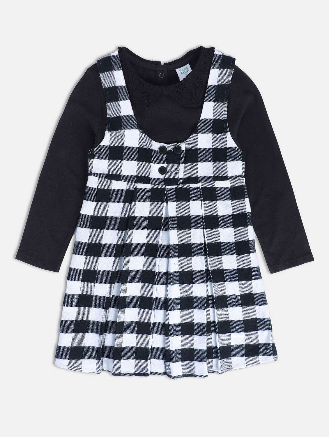 girls checkered round neck dungaree dress