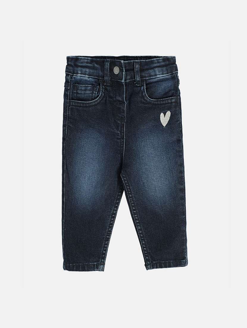 girls washed mid rise slim fit jeans