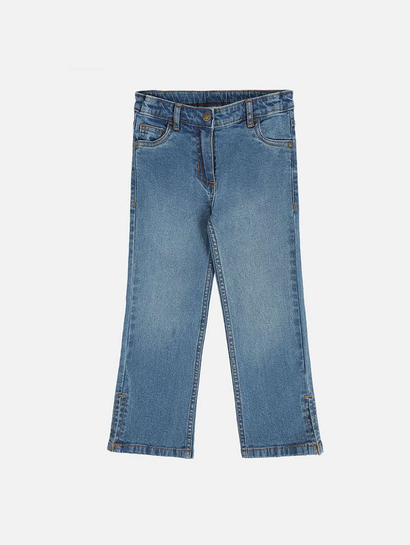 girls washed mid rise straight fit jeans