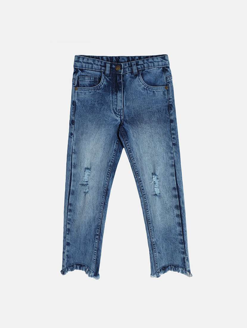 girls distress mid rise slim fit jeans