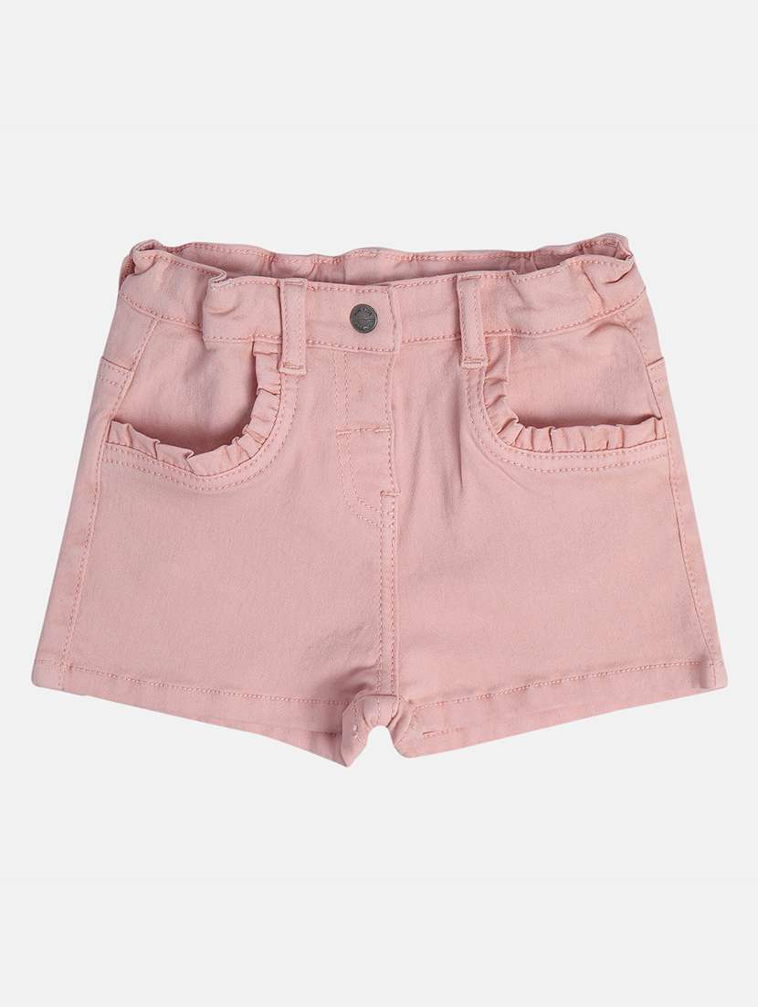 girls solid mid rise shorts