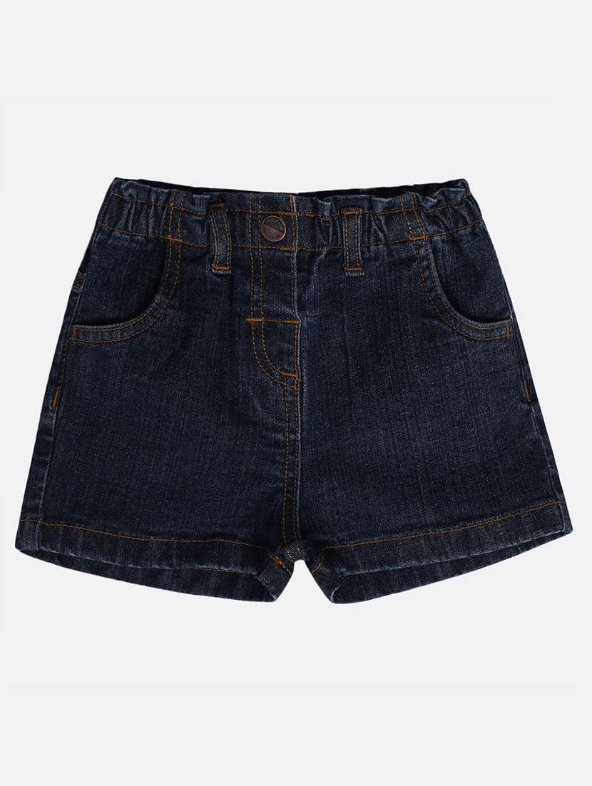 girls solid mid rise denim shorts