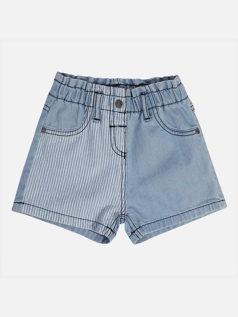 girls solid mid rise denim shorts