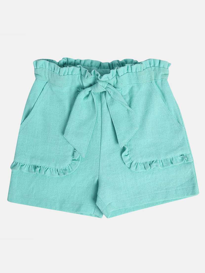 girls solid mid rise shorts