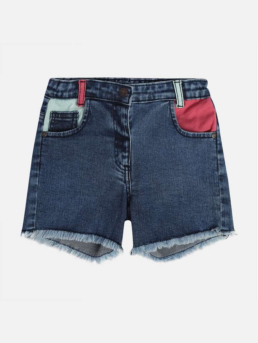 girls solid mid rise denim shorts