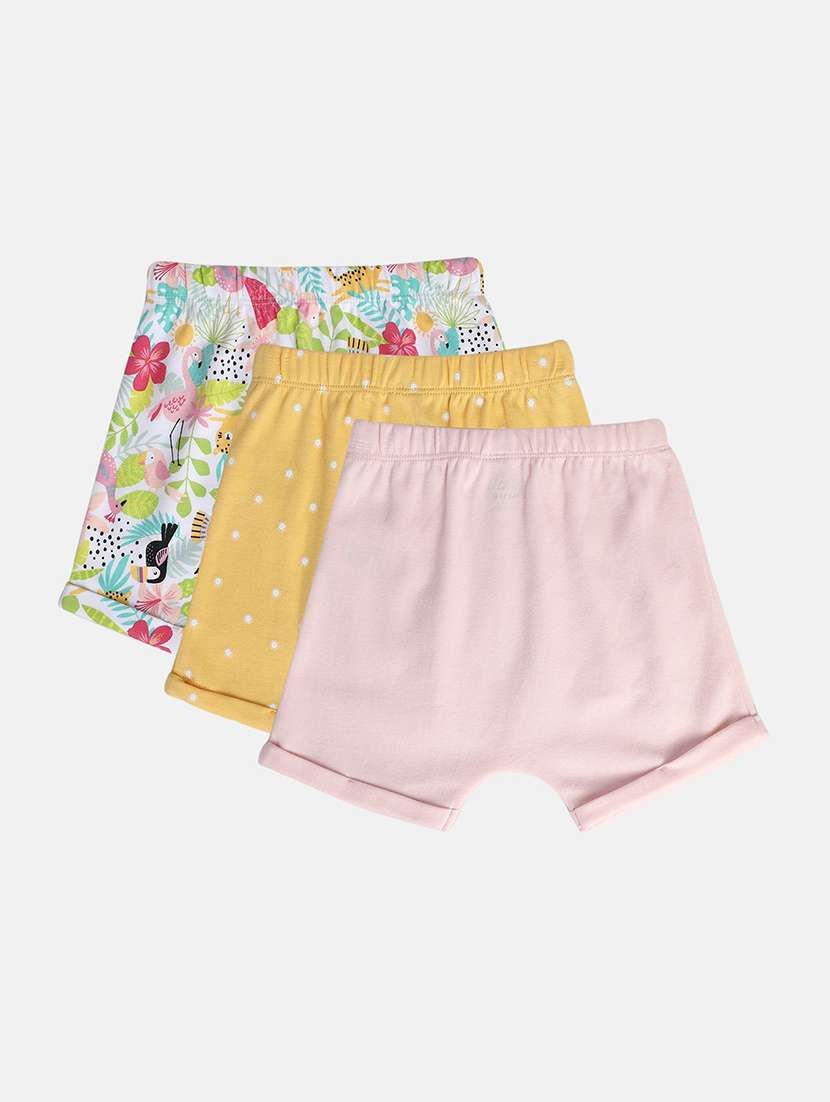 girls pack of 3 printed mid rise shorts