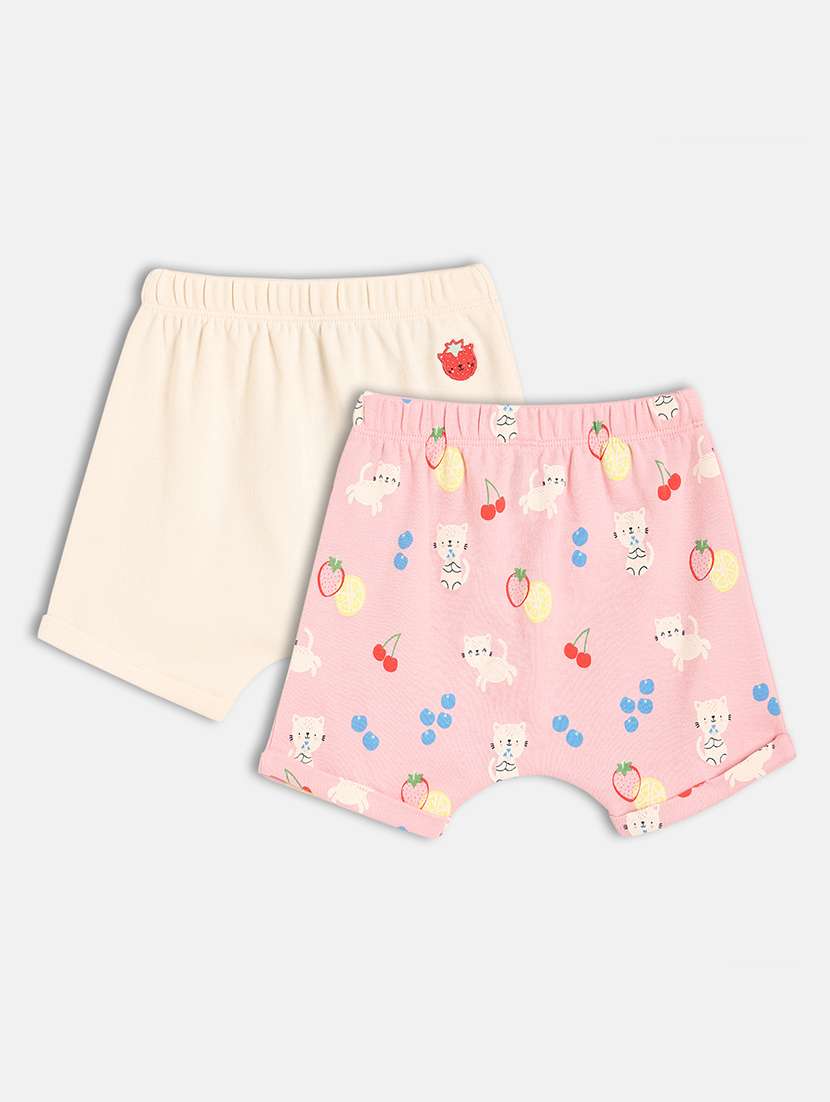 girls pack of 2 printed mid rise shorts
