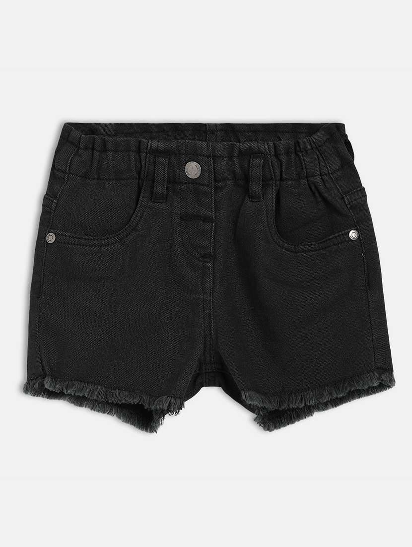 girls solid mid rise denim shorts