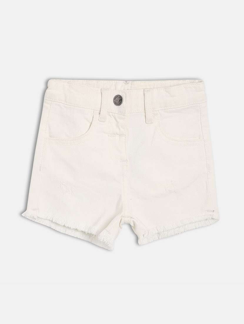 girls solid mid rise denim shorts