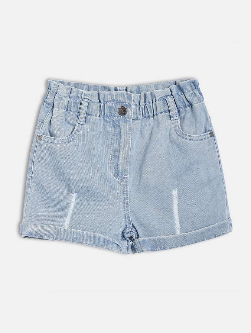 girls solid mid rise denim shorts