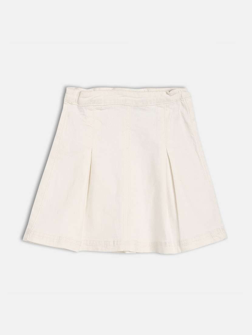 girl solid mid rise pleated skirt