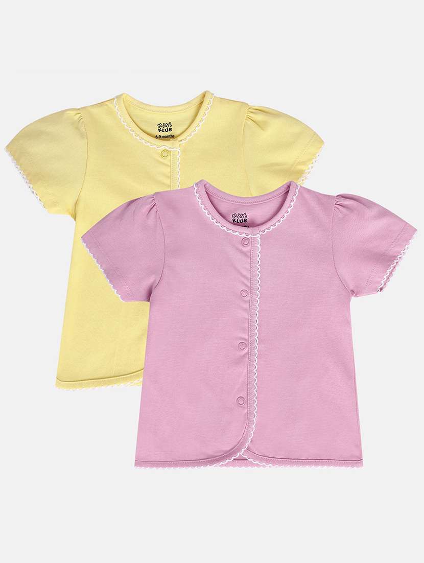 girls pack of 2 solid round neck top