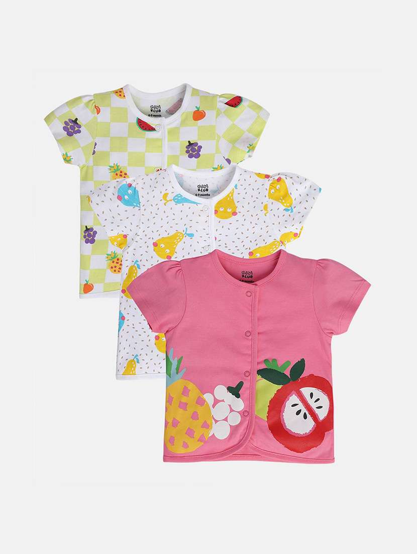 girls pack of 3 printed round neck top