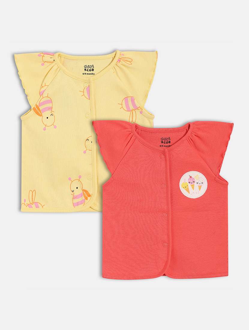 girls pack of 2 printed round neck top