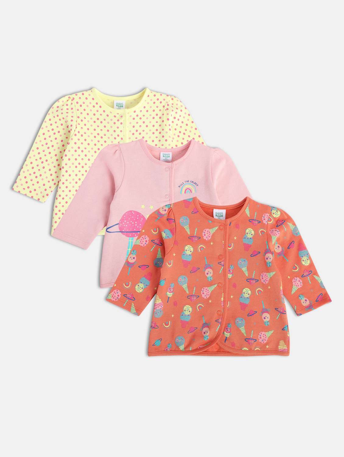 girls pack of 3 printed long sleeve top
