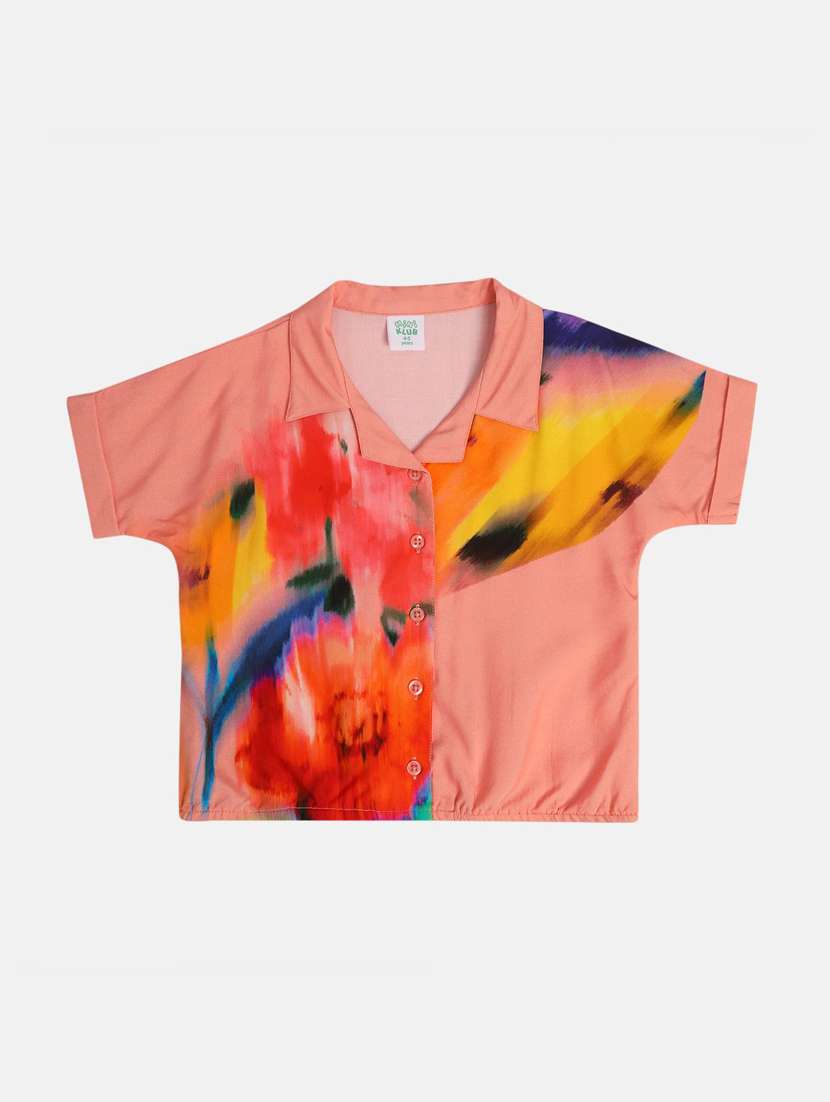 girls printed collared shirt top