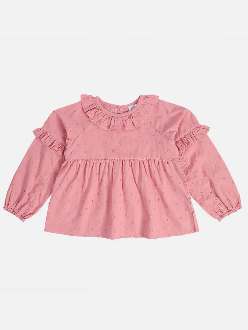 girls solid long sleeve peplum top