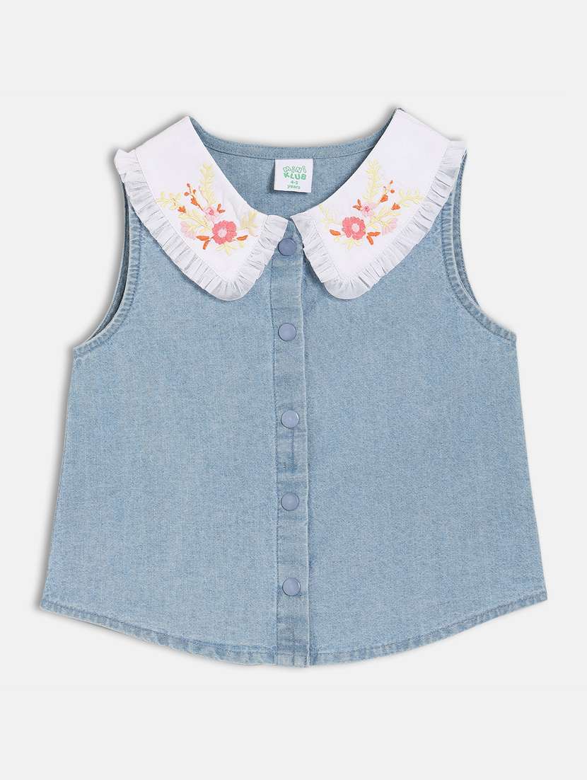 girls solid peter pan collar sleeveless top