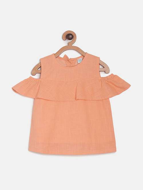 girls solid cold shoulder ruffled top - 22108549 -  Standard Image - 0