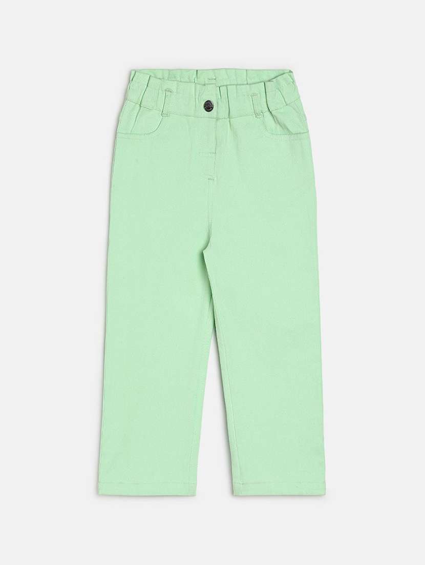 girls solid mid rise trouser