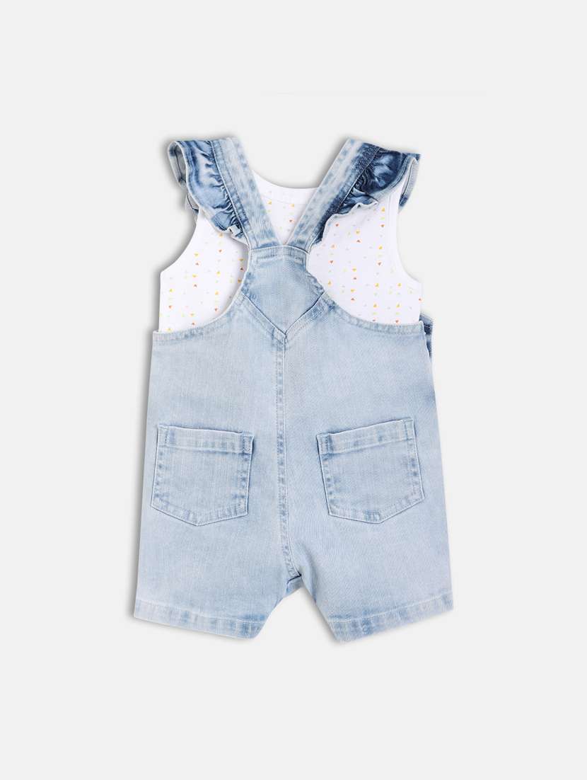 girls solid round neck dungaree set