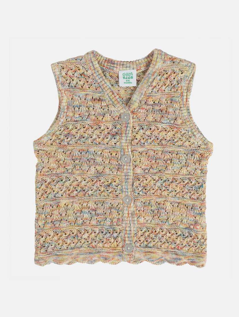 girls self design sleeveless cardigan