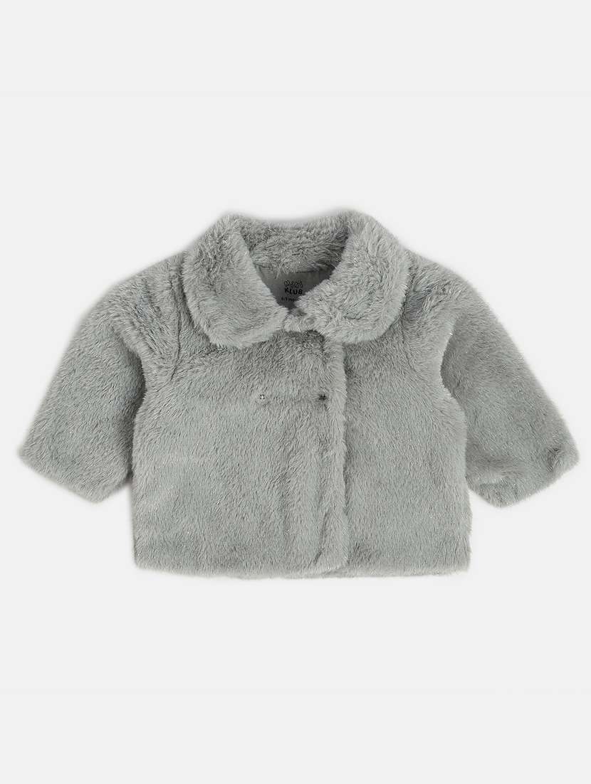 girls solid long sleeve faux fur regular jacket