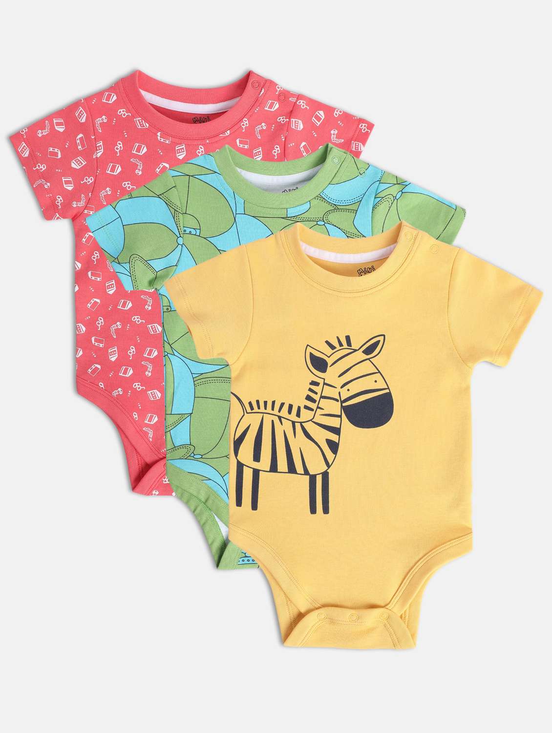 kids pack of 3 printed round neck onesies - 22108723 -  Standard Image - 3