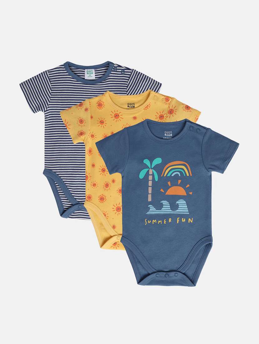 kids pack of 3 printed long sleeve onesies