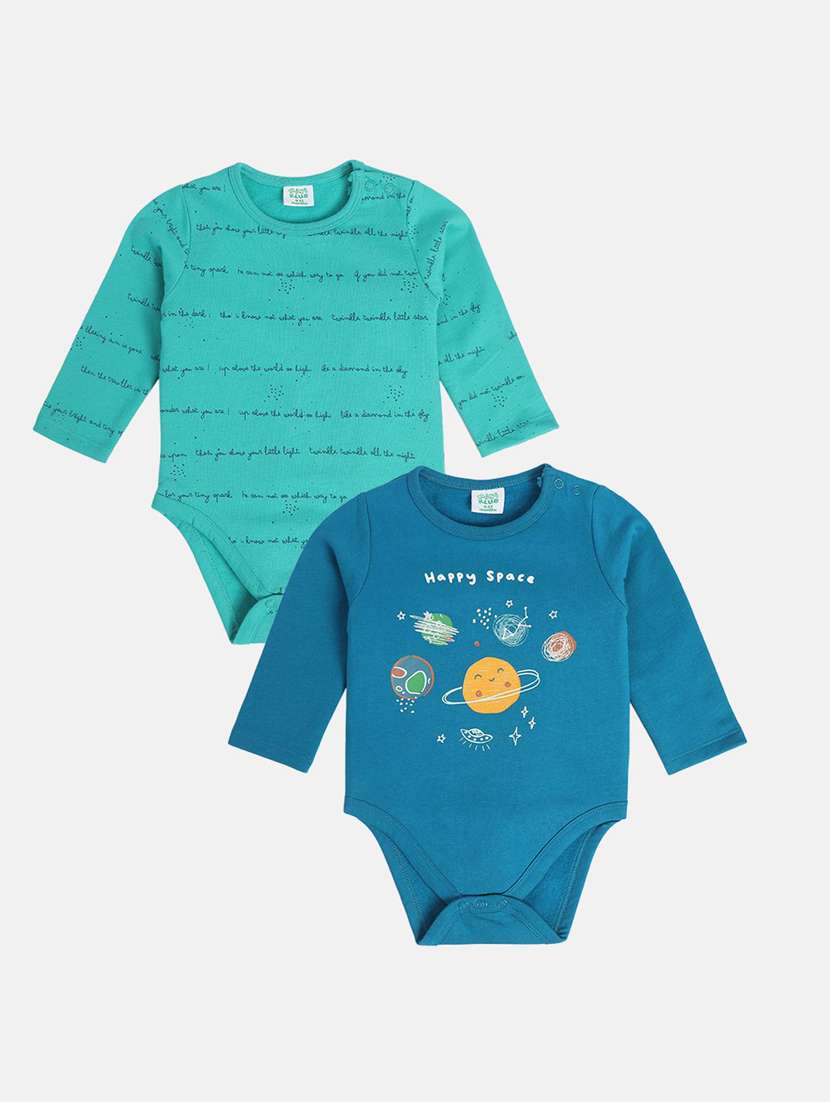 kids pack of 2 printed round neck onesies