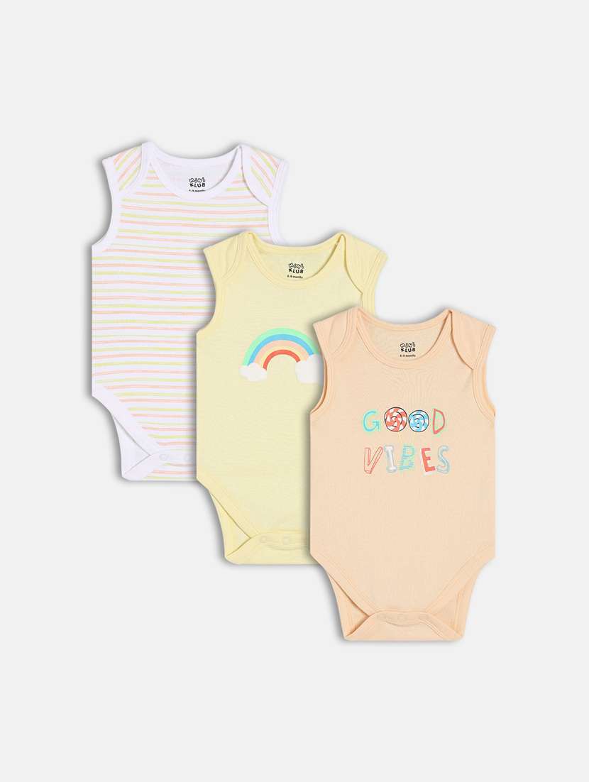kids pack of 3 printed short sleeve onesies