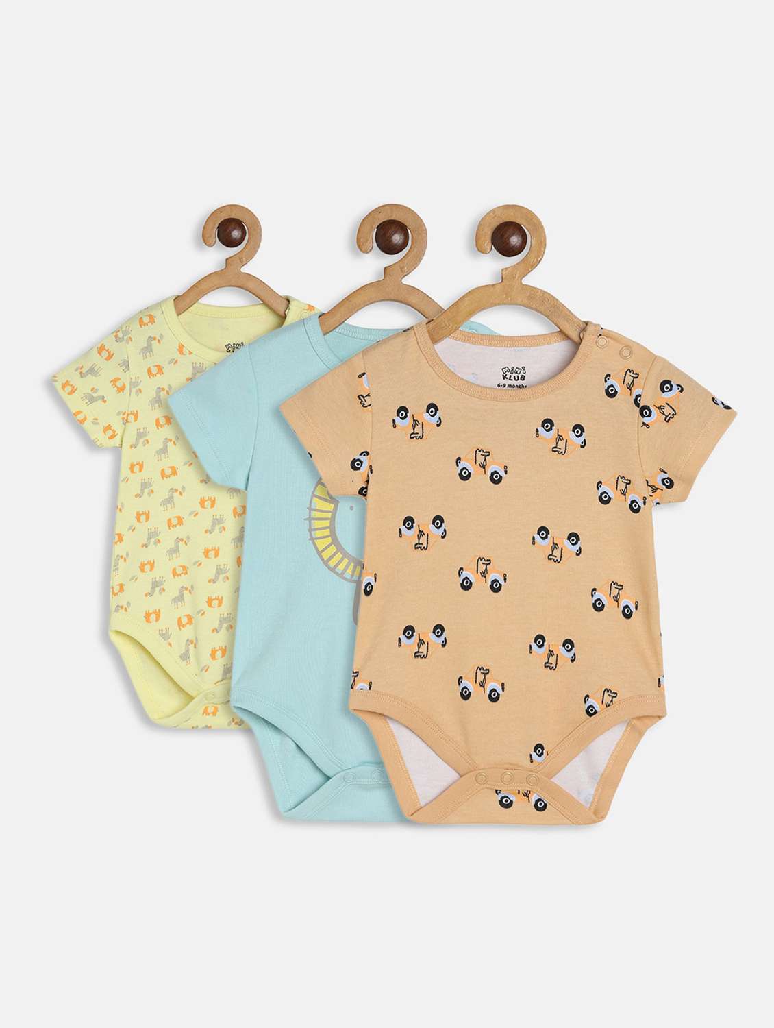 kids pack of 3 printed short sleeve onesies