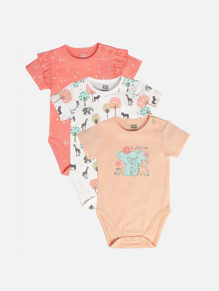 kids pack of 3 printed short sleeve onesies
