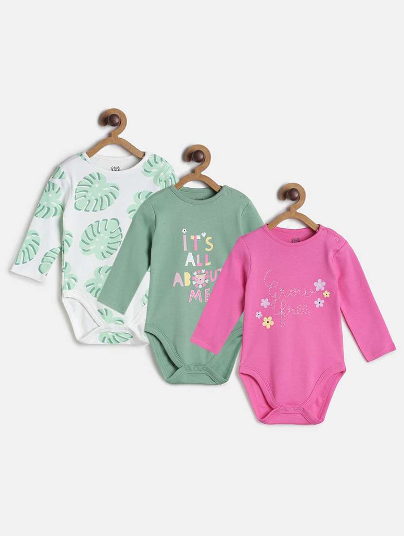 kids pack of 3 printed long sleeve onesies