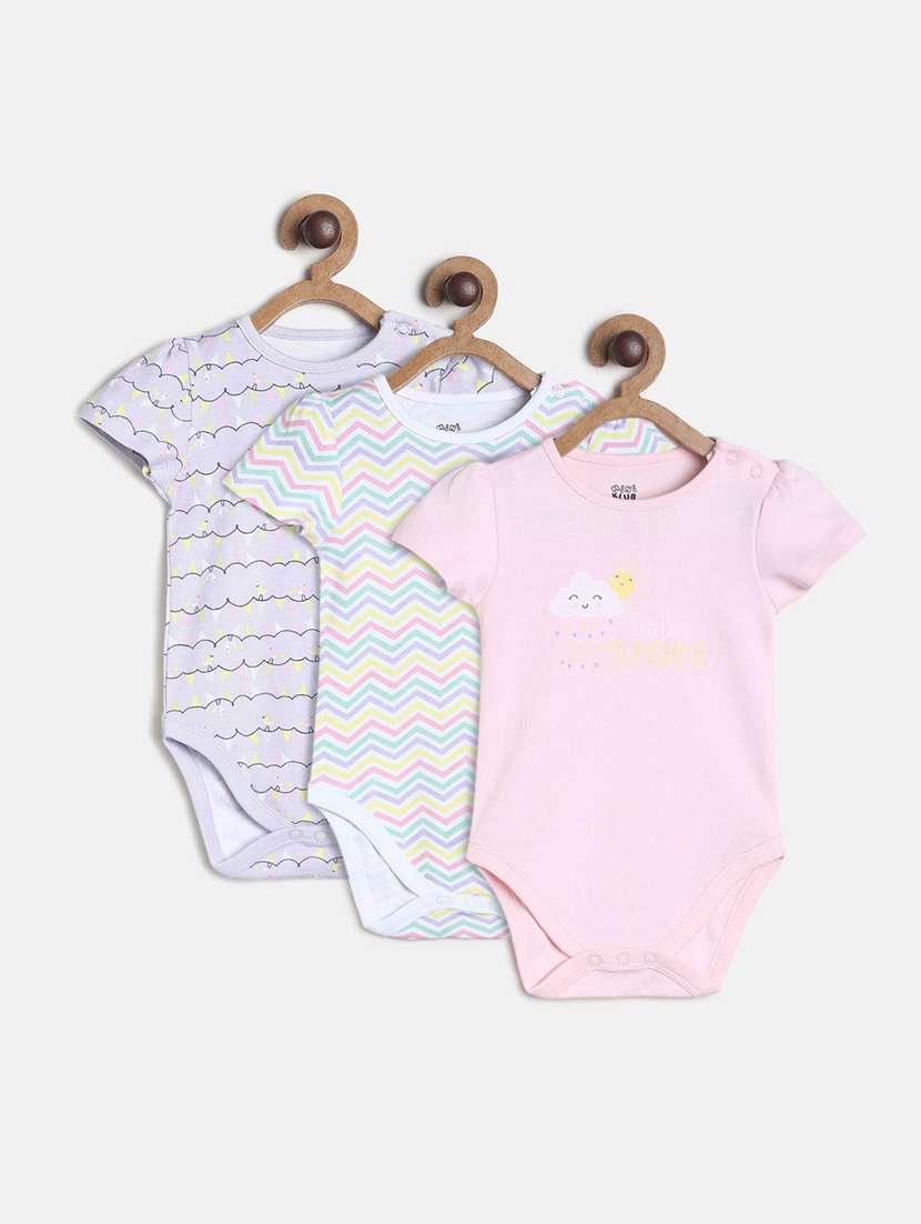 kids pack of 3 printed short sleeve onesies