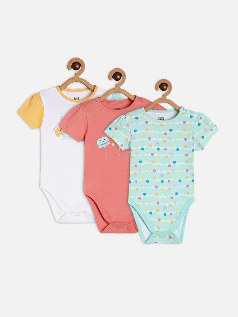kids pack of 3 printed short sleeve onesies
