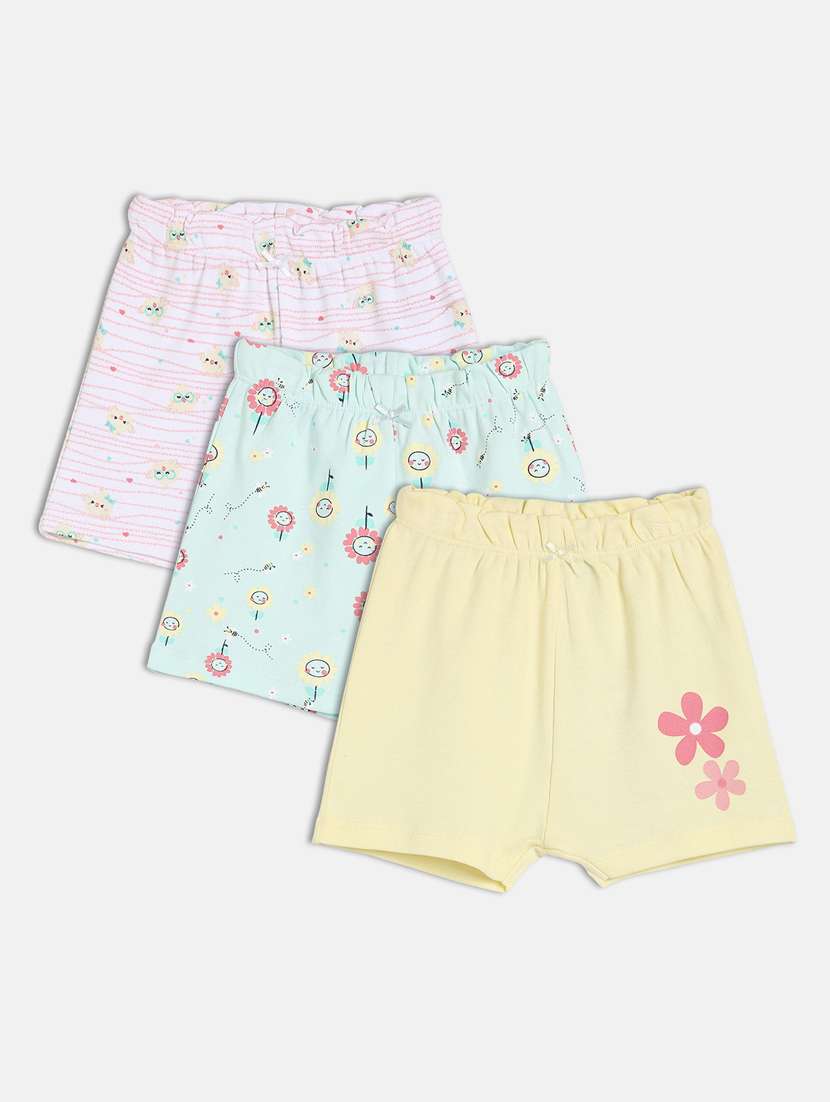 girls pack of 3 printed mid rise shorts