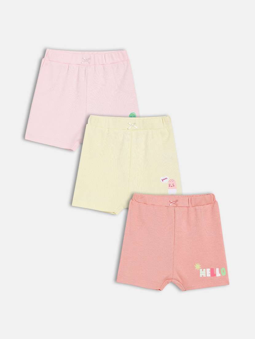 girls pack of 3 solid mid rise shorts