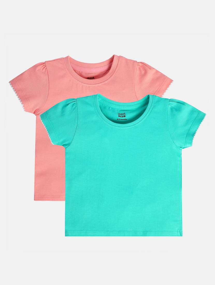 girls pack of 2 solid round neck tee