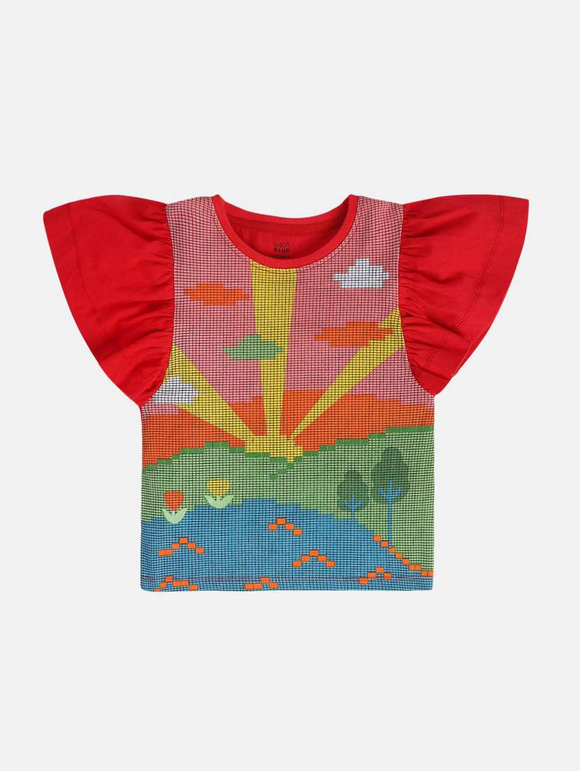 girls printed flutter sleeve tee