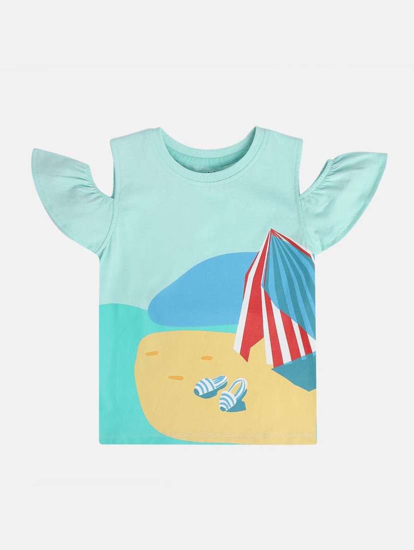 girls printed cold shoulder tee