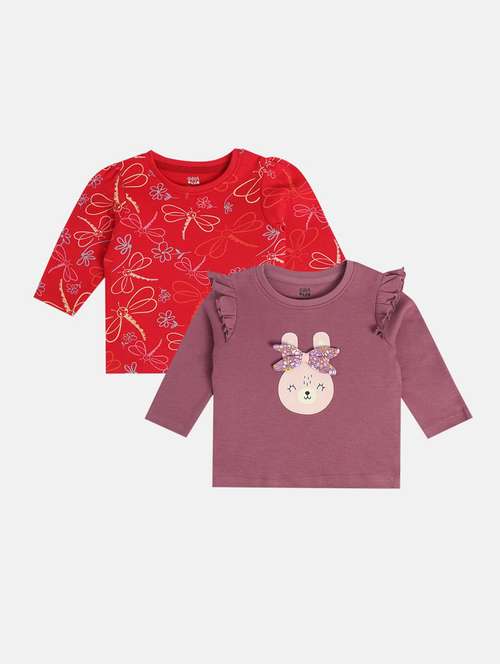 girls pack of 2 printed round neck tee - 22109250 -  Standard Image - 0